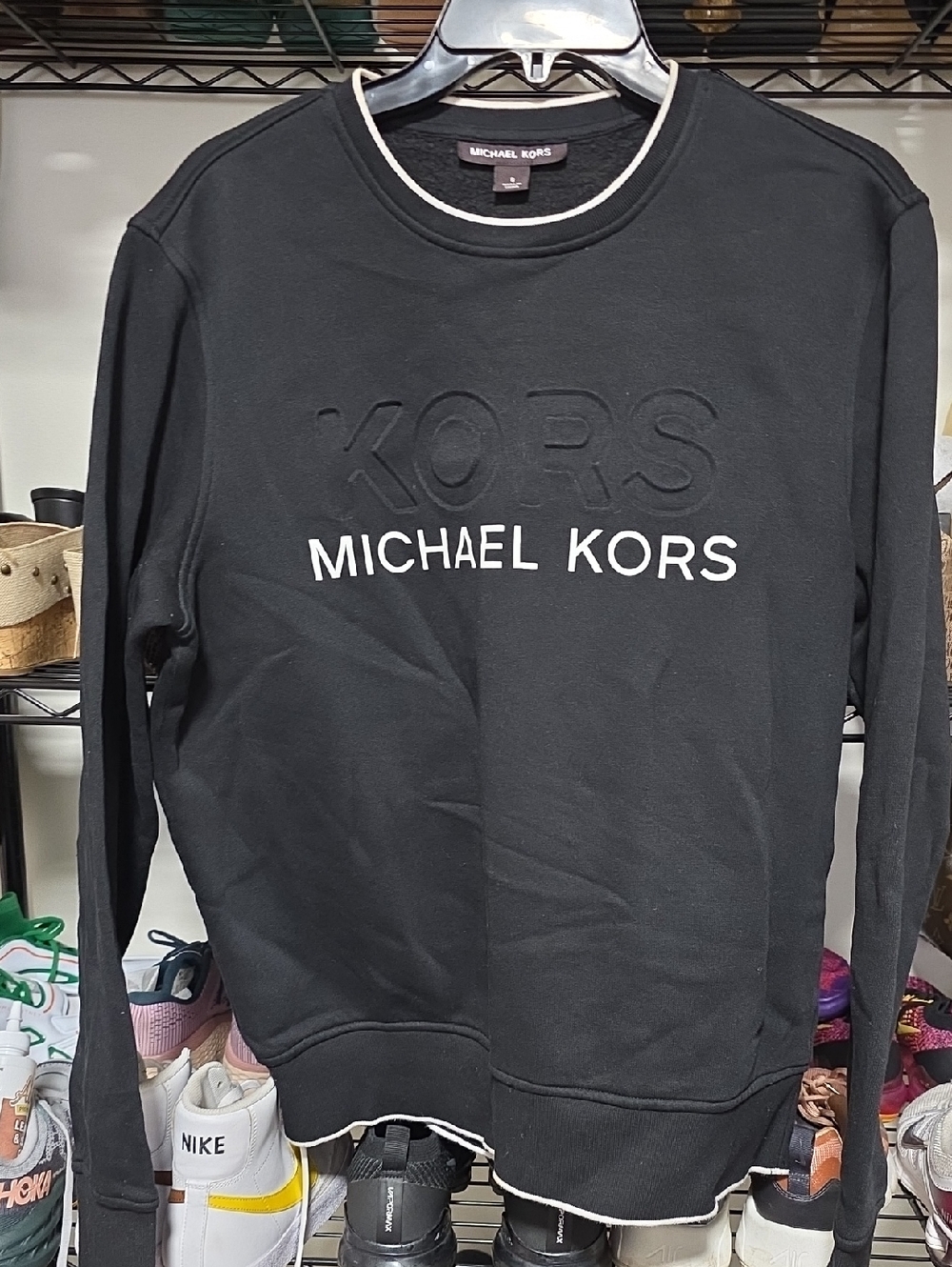 Michael Kors Black Crewneck Sweatshirt with White Logo Trim
